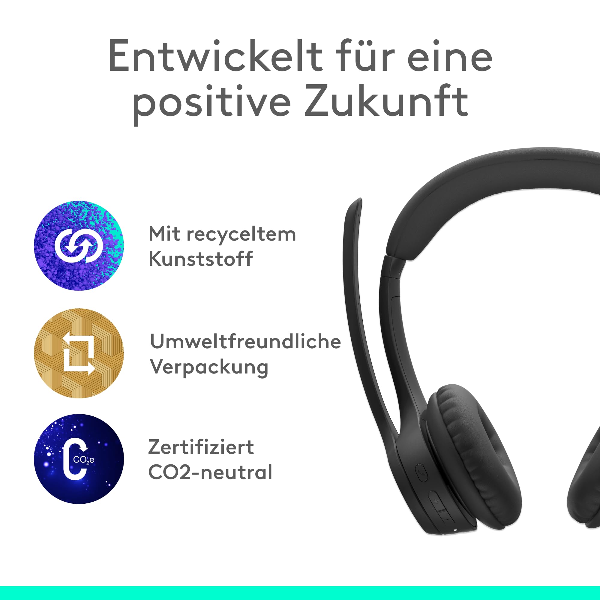 Logitech Zone 300 Wireless Bluetooth Headset mit Mikrofon inkl. Geräuschunterdrückung, kompatibel mit Windows, Mac, Chrome, Linux, iOS, iPadOS, Android - Schwarz 7