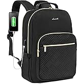 LOVEVOOK Laptop Backpack for Women, Stylish Quilted Backpacks Purse for Business Work Travel, Computer Bags Bag, with USB Port fits 15.6-inch Laptop, Black