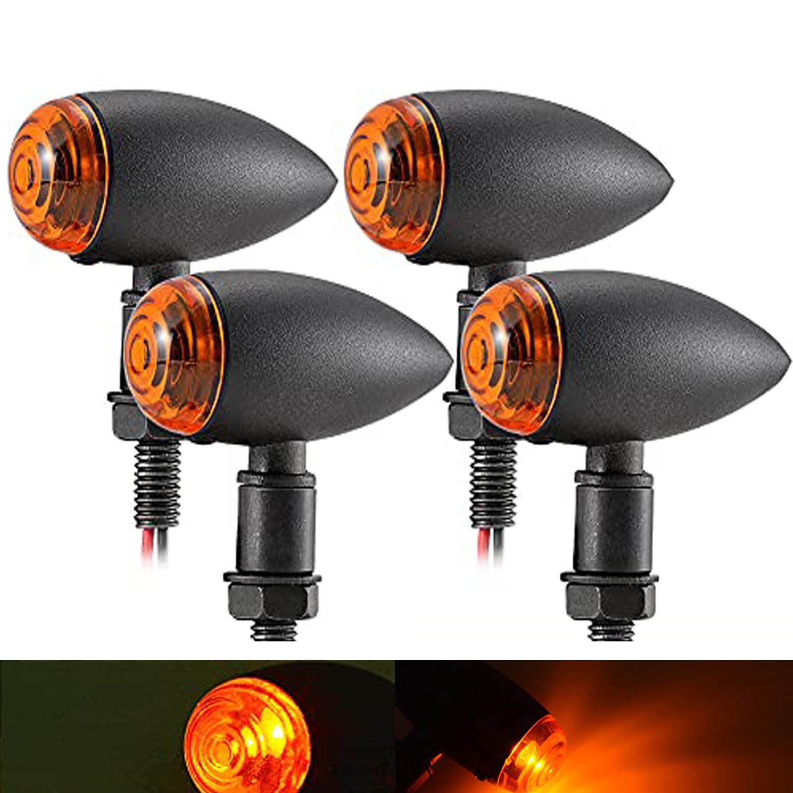 NATGIC 4PCS Motorcycle Bullet Front Rear Tail Turn Signal Indicator Light (Amber Lens, Pack of 4)