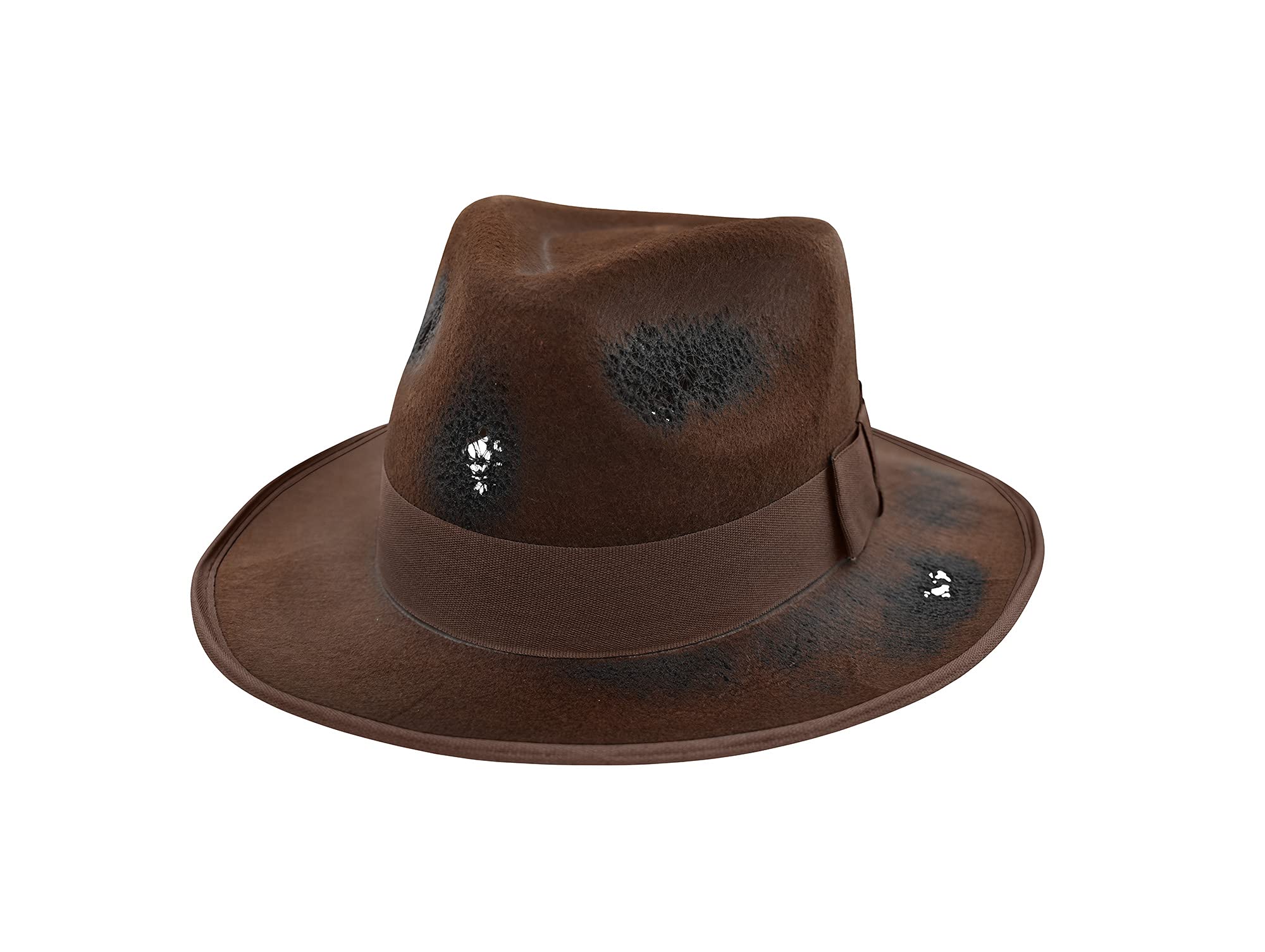 Nicky Bigs Novelties Adult Tattered Burned Brown Fedora Hat - Brown Zombie Scary Nightmare Creeper Hats - Horror Movie Killer Cosplay Halloween Costume Accessory, Adjustable Size
