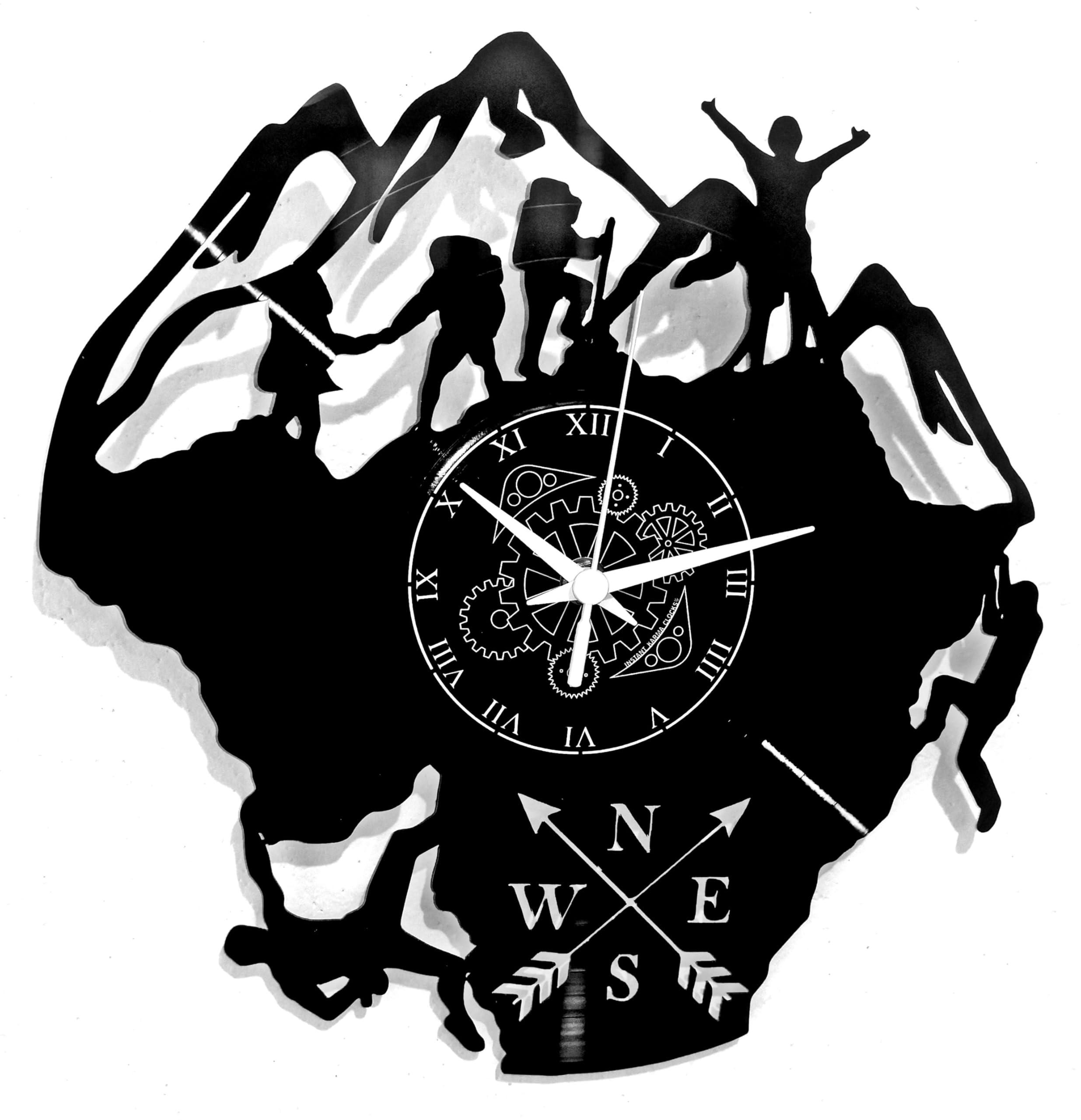 Instant Karma Clocks | Mountain Hiking Wall Clock – Silent No-Ticking | Perfect for Bedroom, Office, Studio, Cabin, Living Room – Unique Decoration for climbers