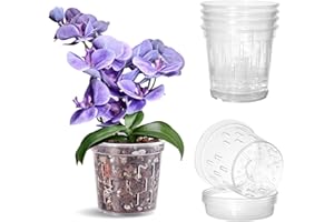 TRUEDAYS 4 Pack Orchid Pot with Saucers Garden Pot 5 Inch Clear Plastic Plant Pots with Drainage Holes for Indoor Outdoor Plants