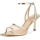 LACIKOSZ Mesh High Heels Womens Strappy Sandals Wedding Bride Dressy Shoes Pointed Toe Ankle Strap Sandals
