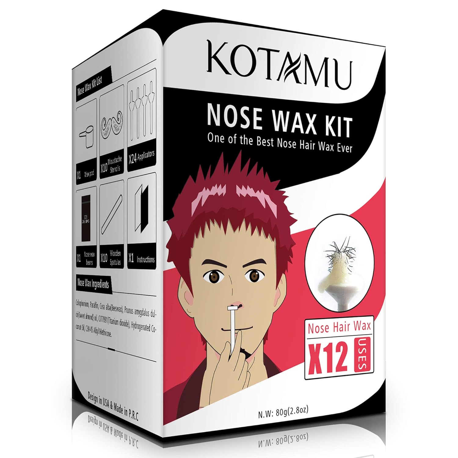 Nose Wax Kit KOTAMU Nose Hair Removal Wax Home Use Nose Waxing Kit Men and Women with 80g Nose Wax Beans 24 Wax Sticks Applicators
