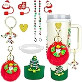 8 Pcs Christmas Accessories Set for Stanley Cup, Silicone Boot, Water Bottle Handle Strap 2Pcs Straw Covers Santa Charm&Pom-Pom Charm for Stanley Cup 30&40 Oz,Christmas Decor for Women