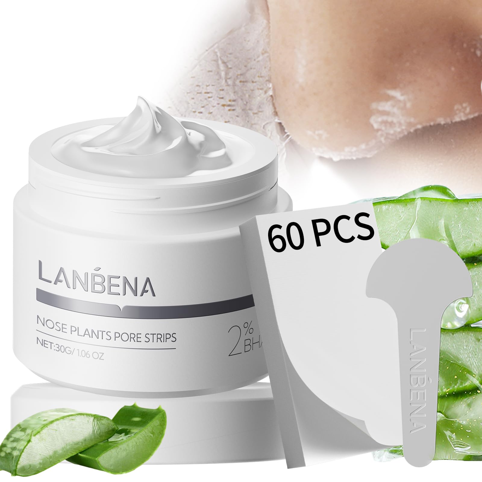 LANBENA Blackhead Remover Nose Pore Strip for Face, 2.0 Upgraded Deep Cleansing Peel off Mask Nose Strips Skincare for All Skin (1.06 Oz/30g) - 60pcs Strips — image 1