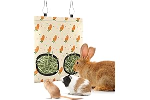 Bissap Rabbit Hay Feeder Bag, 2 Holes Hanging Hay Feeder Guinea Pig Hay Bag for Rabbits Bunny Chinchillas Hamsters Rats and O