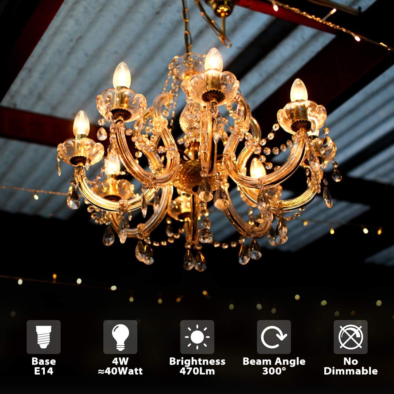 E14 LED Filament Bulbs, 6 Pack, 470Lm, LVWIT 4W C35 Candle Glass Vintage LED, Non-Dimmable - Image 3
