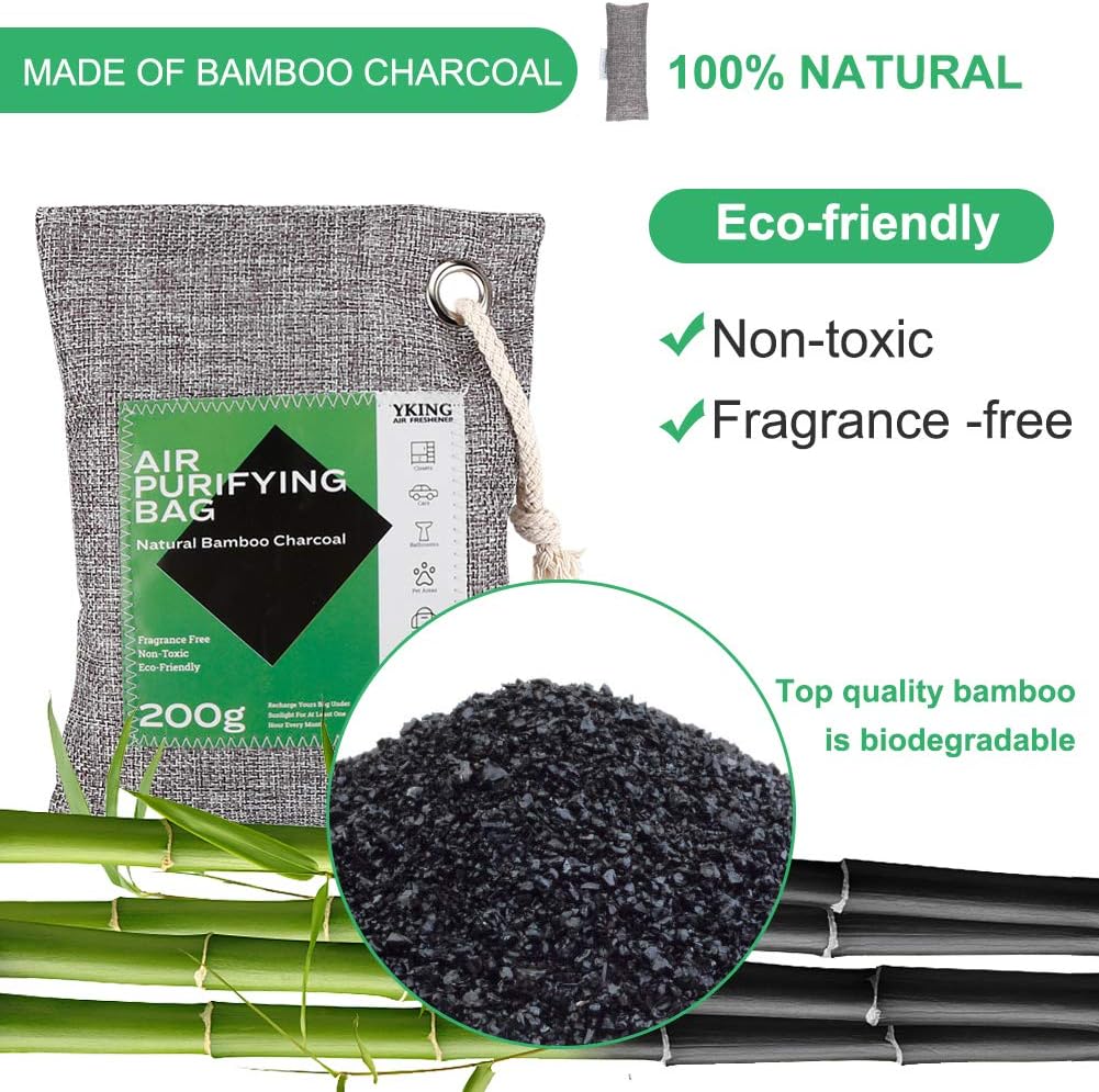 Activated Bamboo Charcoal Air Purifying Bags 6 Pack (200gx4 +75gx2) Charcoal Odor eliminators Absorber Bags Home Car Air Freshener for Car Closet Shoe Home Basement and Pet: Kitchen & Dining