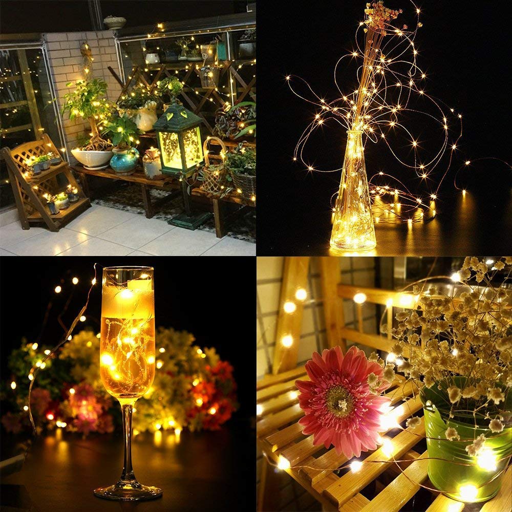 Elebor LED Fairy Lights, 2 Packs 33ft 100LED Remote Control Waterproof Deco Rope Lights Battery Operated String Lights Copper Wire Lights for Christmas (Warm)