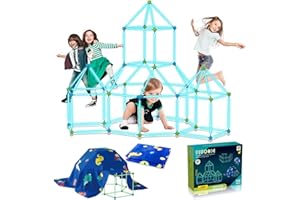 9IUoom Fort Building Kit for Kids 160 Pcs Glow in The Dark Air Fort Builder Gift Construction Toys for 3 4 5 6 7 8 9+ ages Boys Girls Fun Fort Building Tunnel Play Tent Indoor Outdoor(With Tent Cloth)
