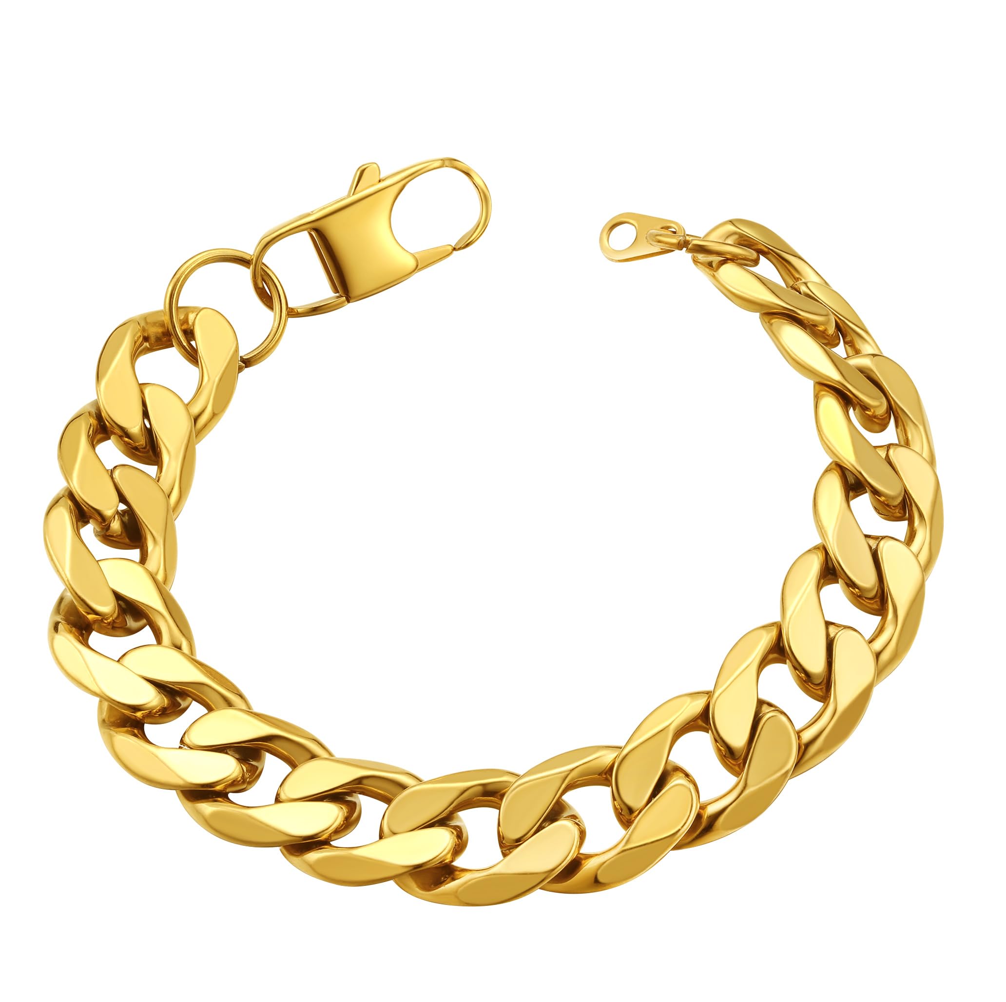 ChainsHouse Mens Chain Bracelet Cuban Link Bracelets Gold Stainless Steel Chains Men Hip Hop Jewellery 13mm Width 21cm Length