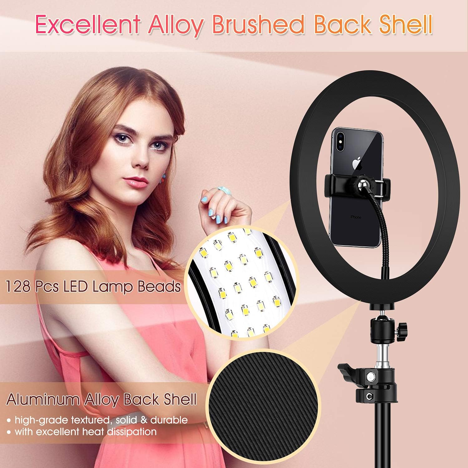 Ring Light with Stand and Phone Holder, 10 inch Adjustable Circle Light with Extendable Tripod 69", USB Powered, Heighten Hose, Ring Lights for iPhone Selfie, Video Recording, TikTok Streaming