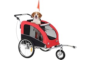 Aosom Dog Bike Trailer 2-in-1 Pet Stroller Cart Bicycle Wagon Cargo Carrier Attachment for Travel with Suspension, Hitch, Sto