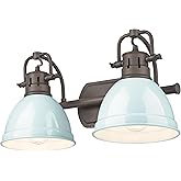 Golden Lighting Yep Duncan 2-Light Vanity in Rubbed Bronze and Seafoam Shade