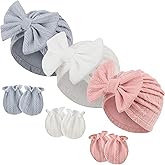 BQUBO Newborn Girls Hats Baby Hat and Mittens Set Infant Caps Bow Hospital Beanie with No Scratch Mittens for Baby Boys Girls