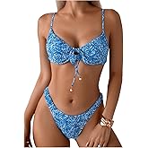 SOLY HUX Women's 2 Piece Bikini Sets Boho Floral Print Underwire Swimsuit Tie Front Cut Out Bathing Suit
