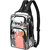 Clear Backpack Stadium Approved 12×12×6 with Breathable Shoulder Straps, Clear Sling Bag for Stadium Work Concert Festival - Black
