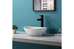 Bathivy Oval Vessel Sink, 14.6'' x 11.6'' Modern Above Counter Oval Bathroom Sink, Small White Porcelain Bathroom Vessel Sink with Pop Up Drain