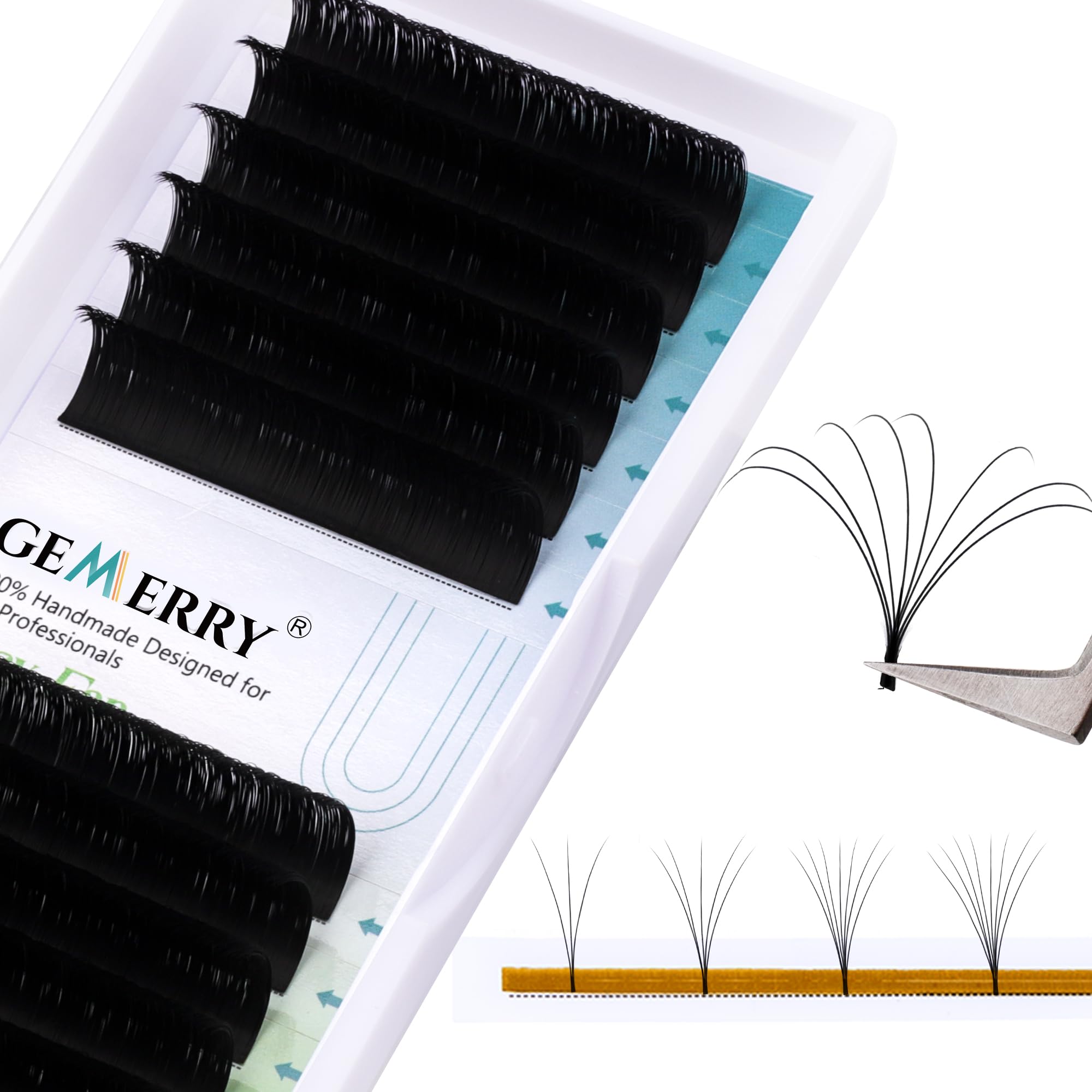 Easy Fan Lash Extensions 0.07mm 12mm D curl Russian Volume Noir Lash Tray Automatic Flowering Blooming Self Fanning Lashes 3D 4D 5D 6D 8D Long Individual Volume Lashes Gemerry Lash(0.07-d curl-12mm)