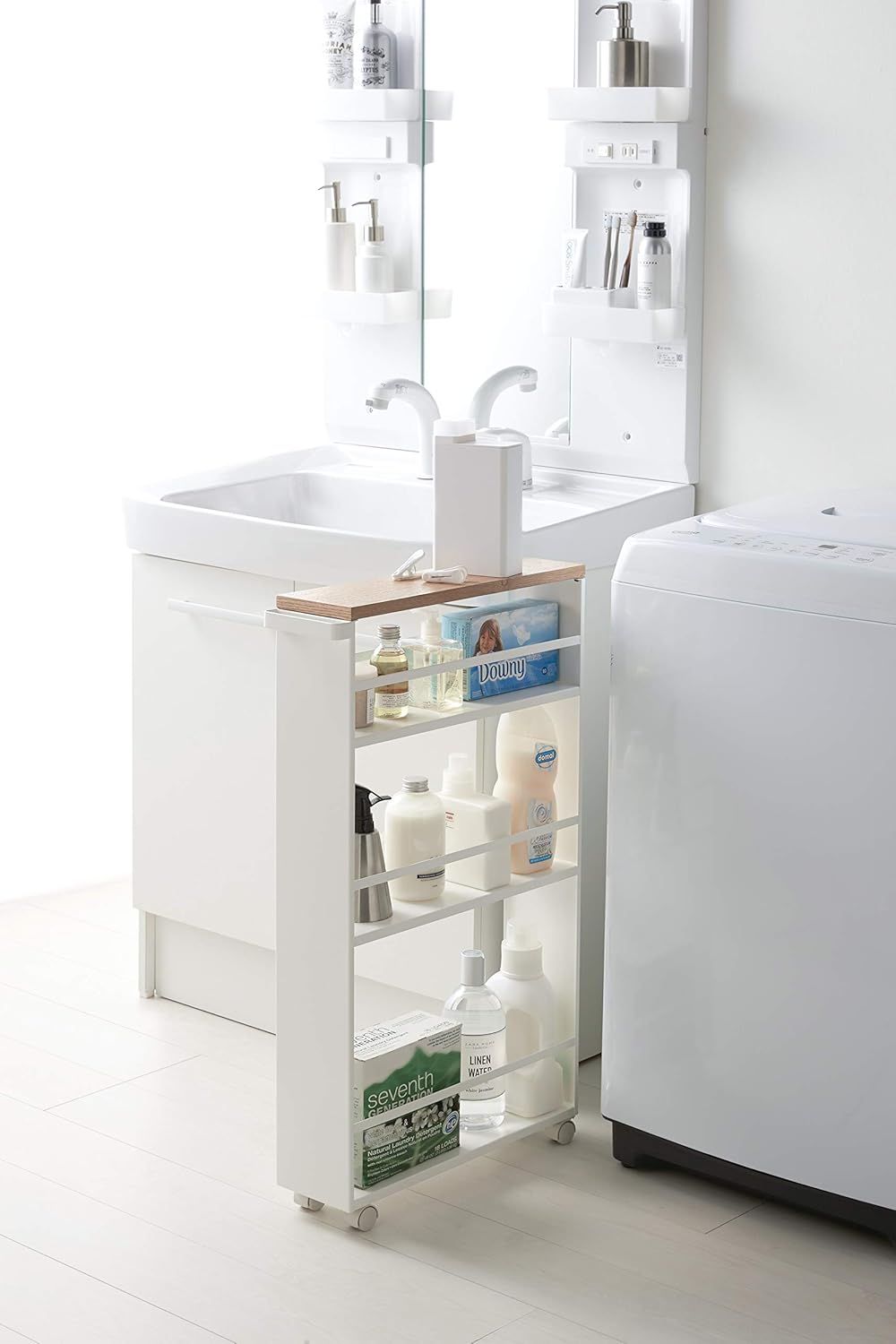 YAMAZAKI home Tower Rolling Slim Storage Cart With Handle White: Furniture & Decor
