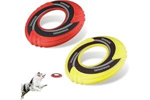 SKIPDAWG Interactive Dog Flying Disc 2 Pack, Dog Flying Disc Floats in Water, Diameter 9” Soft Dog Toy for Outdoor Exercise Training, Safe Light TPR/Nylon Fabric Pet Toys, Green and Red Colors