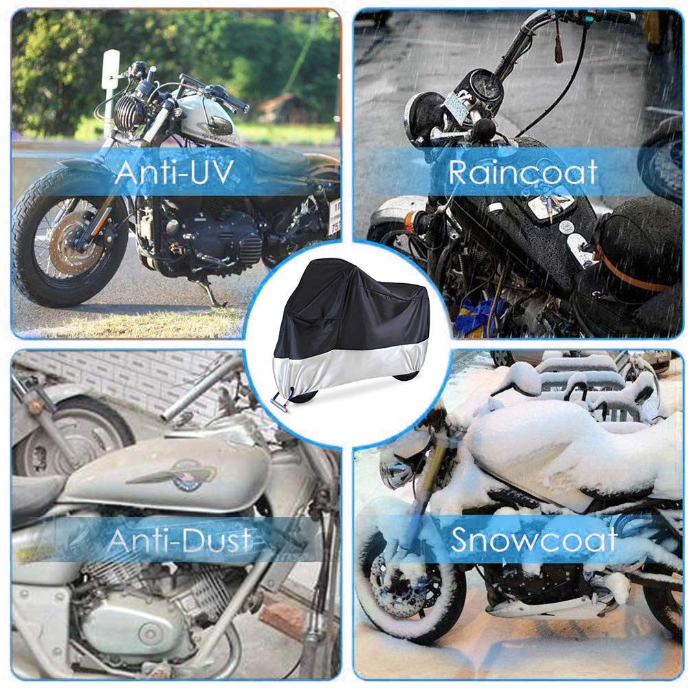 Motorcycle Cover, 210D Waterproof Motorcycle Cover All Weather Outdoor Protection,Oxford Durable & Tear Proof, Fit for length 87\