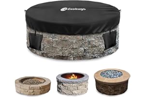 EXOKUGO Outdoor Fire Pit Cover Round for In Ground Firepit,Heavy Duty 600D 100% Waterproof Round Built In Fire Pit Covers,Round Firepit Covers with Sandbag for 52-56 Inch Built In Stone Fire Pit,Black