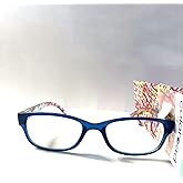 Foster Grant colored reading glasses, Makayla blue printed temples +1.25