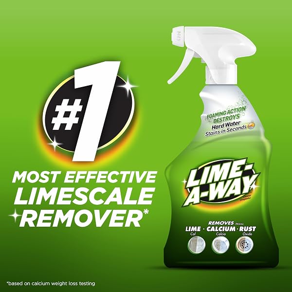 LIME-A-WAY HARD WATER STAIN REMOVER SPRAY, REMOVES LIME, CALCIUM & RUST IN SECONDS, BATHROOM CLEANER, 32 FL OZ