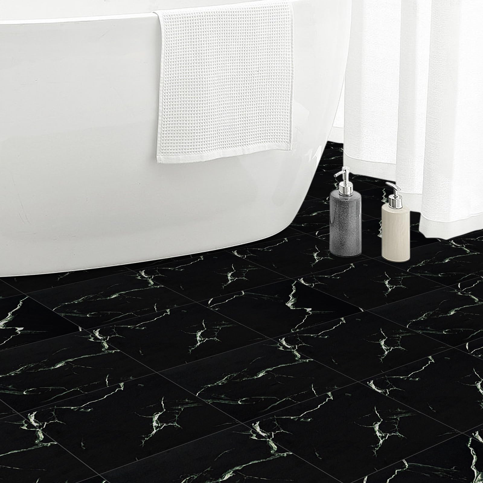 Elffloor Peel and Stick Floor Tile?Black Marble SelfAdhesive Vinyl