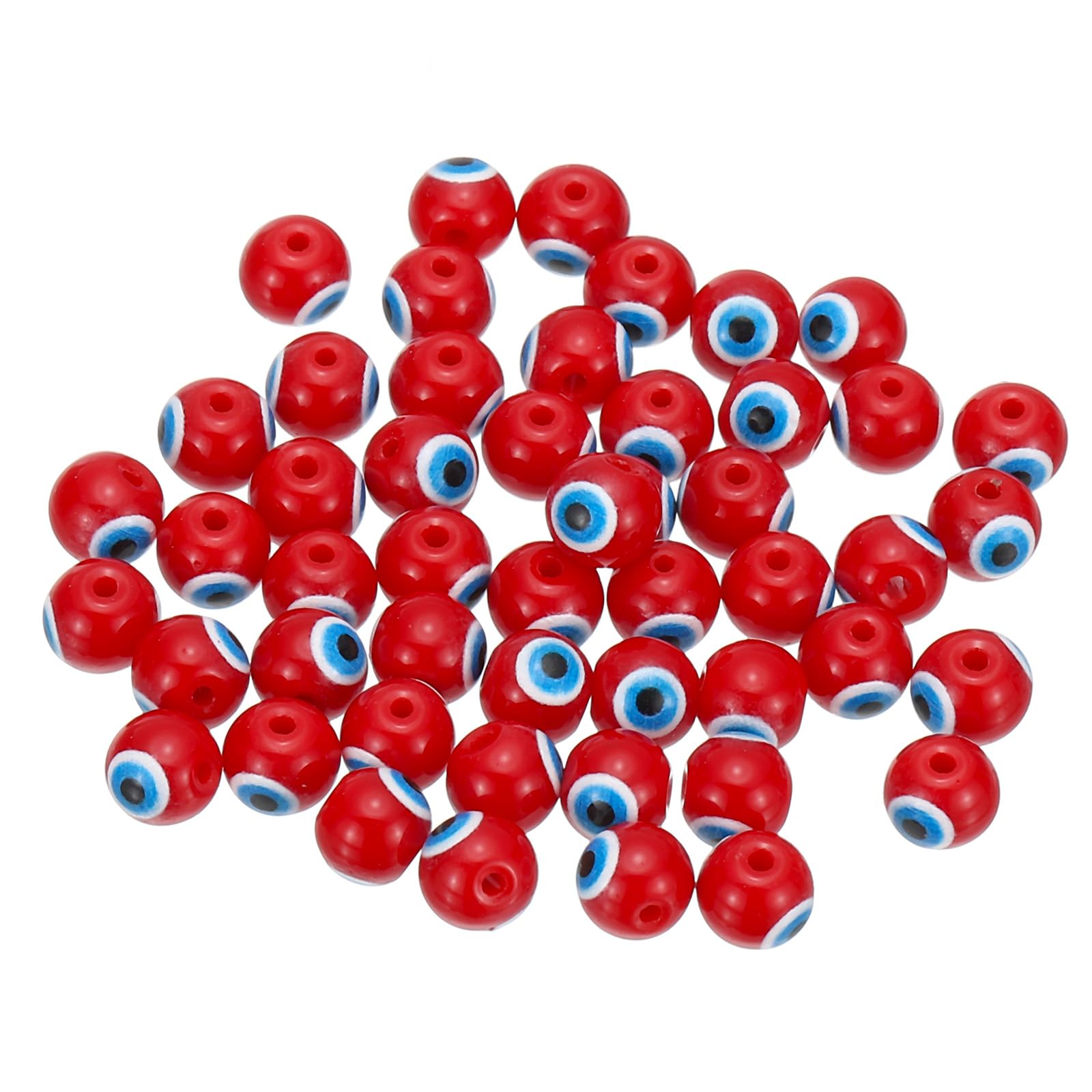 PATIKIL 8mm Evil Eye Beads, 50 Pcs Glass Turkish Evil Eye Charm Round Spacer Beads Pendant Connector for DIY Art Craft Bracelet Necklace Earrings Making, Red