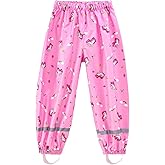 Wanheart Kids Waterproof Rain Pants – PU Coated, Elastic Foot Straps, Reflective Strips, for Kids, Toddlers, Boys & Girls