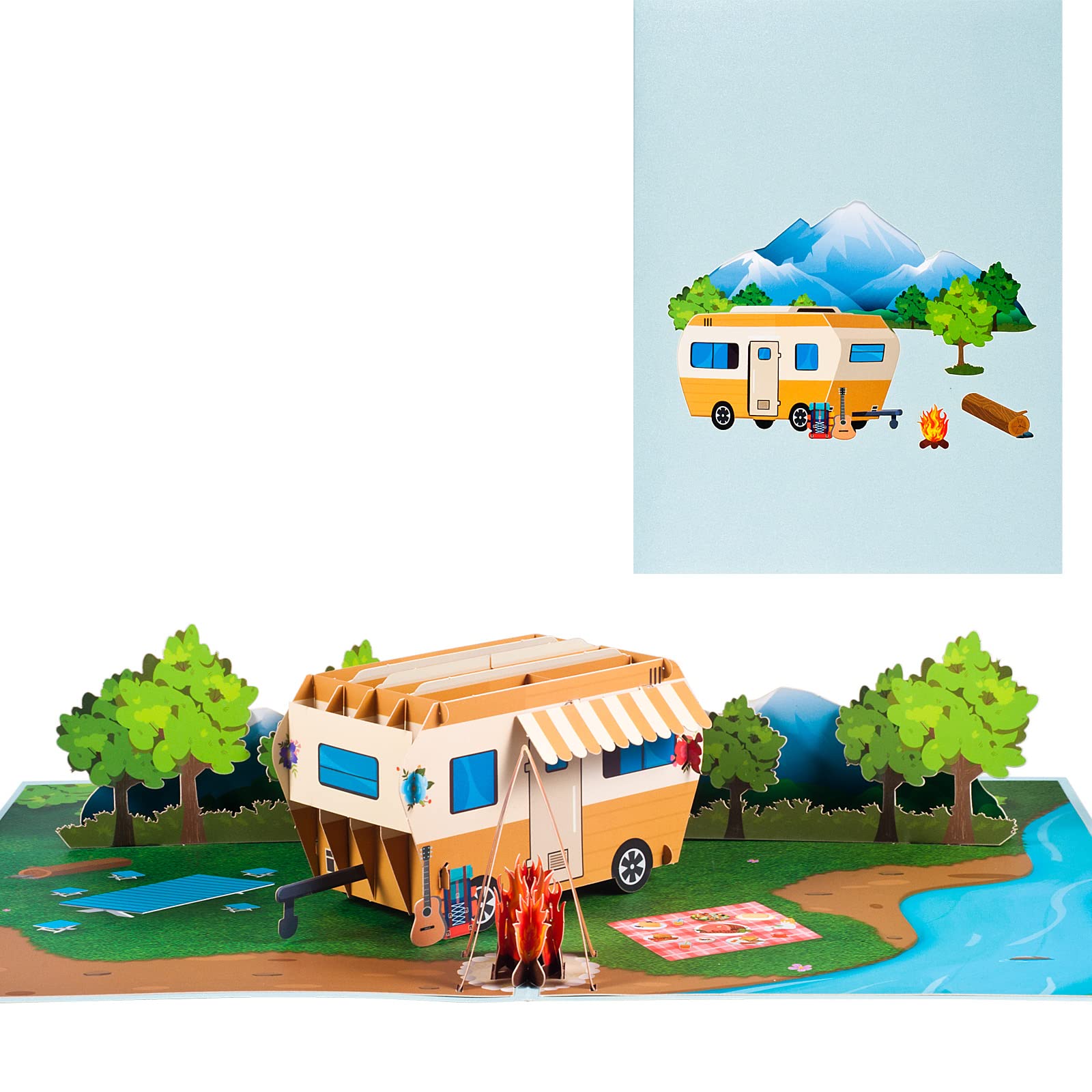 ANEWISH 3D cards, pop-up caravan greeting cards for holidays, camping, picnics and excursions,15 x 20 cm