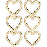 HJZHII 6 Pcs Heart Shaped Key Ring, Heart Shaped Keychain Clip Metal Key Ring for DIY Crafts Spring Snap Clasp Hook for Jewelry Making Handbag Accessories Bagpack Pursh(Gold)