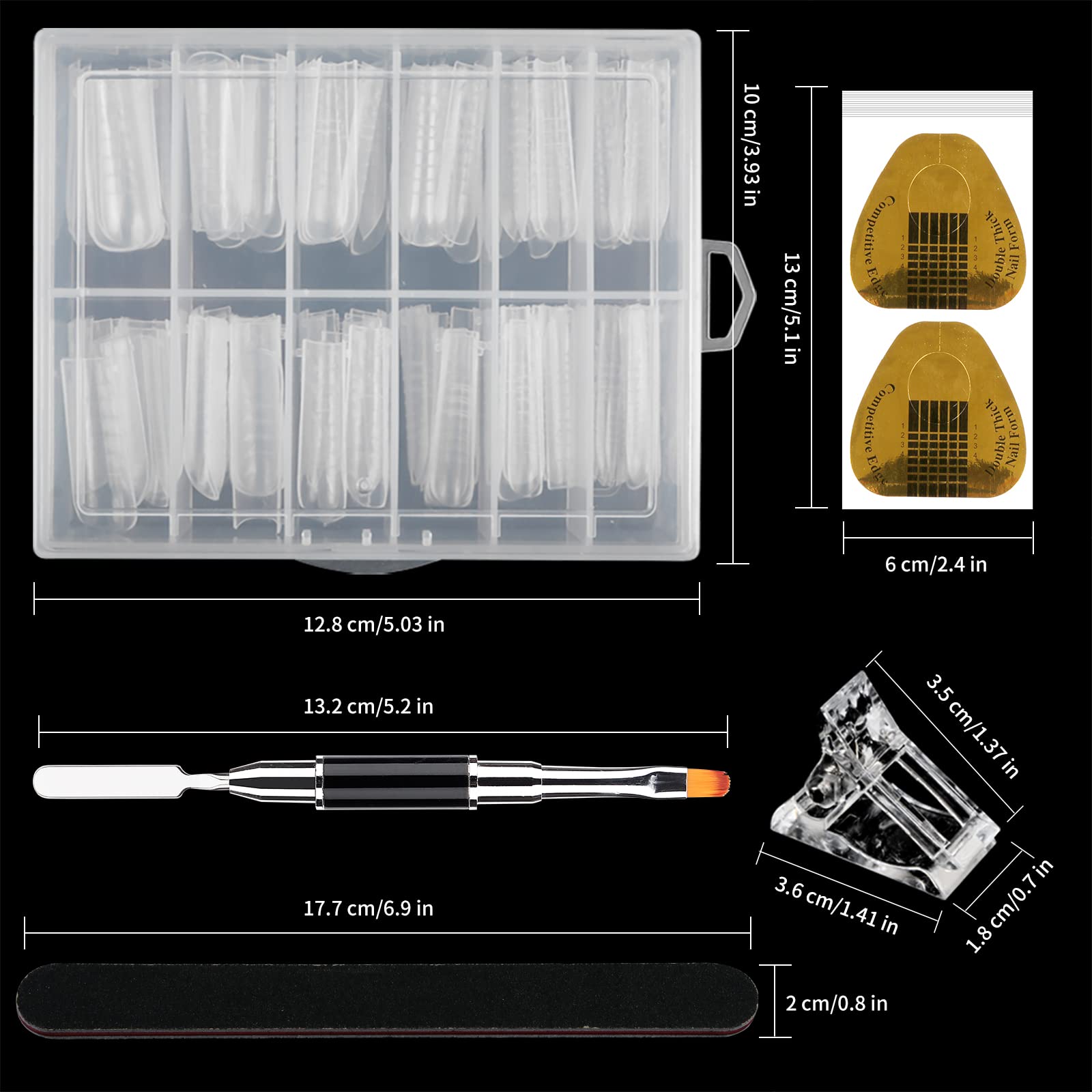 Nail Dual Forms for Polygel, 120Pcs Coffin Shape Nail Forms for Builder Gel Reusable, 12 Sizes Extension Acrylic Nail Molds Sets, Nail Gel Forms False Nail Tips for Manicure Nail Art Design Salon DIY - Image 7