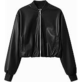 Eliacher Women's Cropped Slightly Stretch Faux Leather Zip Up Baseball Jackets with Cotton Ribbed