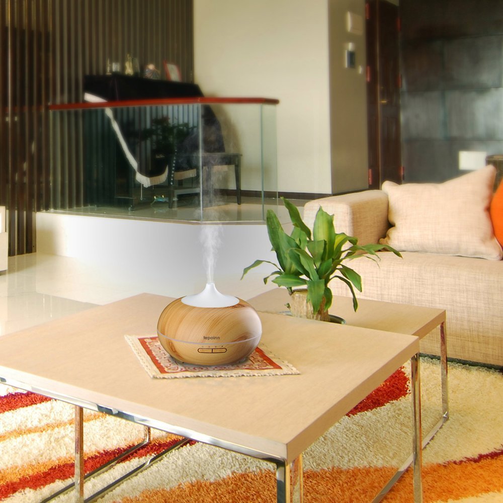 Tepoinn Aroma Diffuser, 300ml Holzmaserung Luftbefeuchter Ultraschall LED Ätherische Öle Humidifier Aromatherapie Diffusor mit farbenwechselnde LED Licht