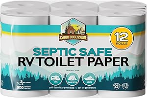 CABIN OBSESSION RV Toilet Paper - 12 Pack Septic Safe Toilet Paper 2-Ply Quick Dissolving Camper Toilet Paper Septic Safe to Prevent Clogs - Perfect for Automotive RVs, Septic Tank Systems, Boats, and Camping