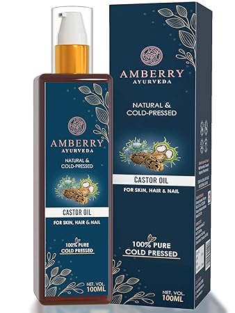 Amberry Ayurveda Pure Castor Oil for Hair Cold Pressed - 100% Pure and Natural - Premium Quality Moisturizes and Protects Dry Skin For Hair Growth, Eyelashes, Joint and Muscle Pain (100ml)