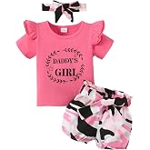 Mikrdoo Toddler Baby Girl Clothes Ruffle Sleeve Summer Outfits for 12M-4T | Toddler Baby Summer Outfits, Ruffle Short Sleeve, Daddy's Girl Printed Shirt, Adjustable Belt, Camo Short, Daily Casual Wear