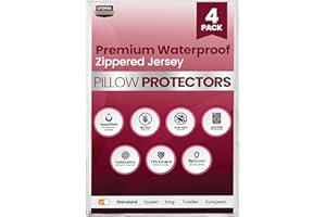 Utopia Bedding Set of 4 Waterproof Pillow Protectors with Zipper Standard Size (White), Ultra Soft Pillow Covers, Bed Bug and Dust Mite Proof Pillow Encasements, Moisture Wicking Pillow Cases