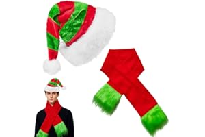 TIZHJOZI Santa Hat and Scarf Set for Adults, Fluffy Fleece Christmas Costume Accessories for Xmas Party, Holiday, Festive