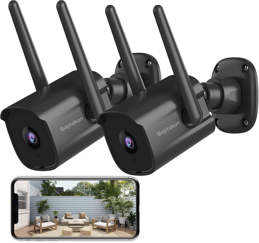 Septekon Security Camera Outdoor 2 Pack 2K Dual Antenna WiFi IP66 Night Vision
