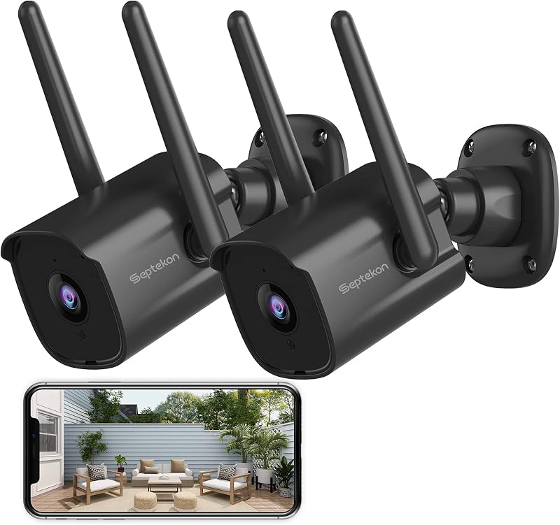 Septekon Security Camera Outdoor 2 Pack 2K Dual Antenna WiFi IP66 Night Vision
