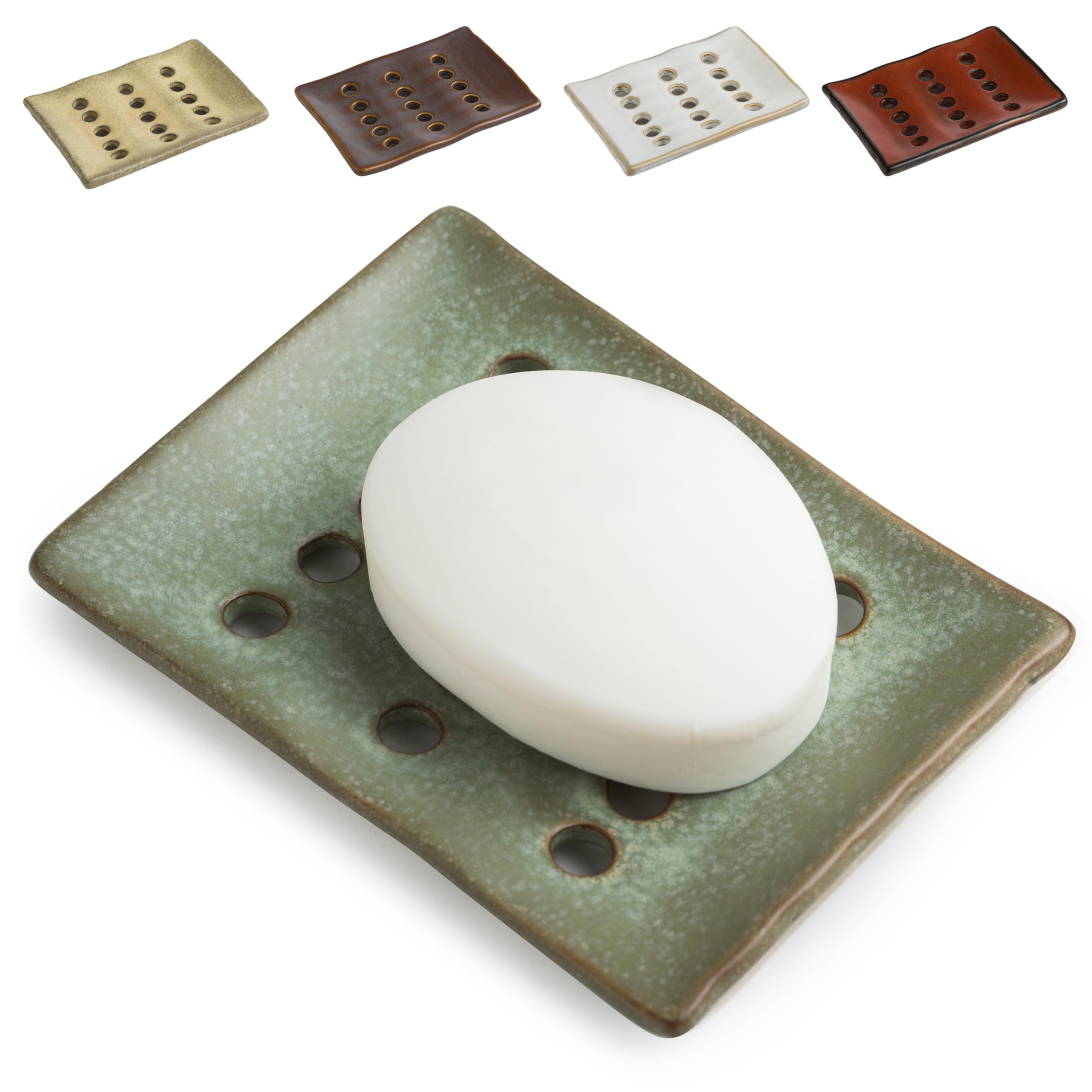 Photo 1 of Cormomu Soap Dish for Shower, Ceramic Soap Holder with Self Drain, Soap Saver to Lift Soap Keep Dry, Soap Dishes with Concave Design to Keep Soap Not Slip, Suitable for Kitchen and Bathroom, Green