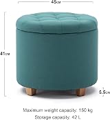 HNNHOME 45cm Round Linen Ottomans Storage Stool Footstool Light Green view 3