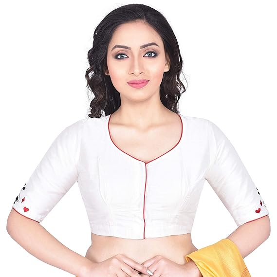 Women's Cotton Silk Slub Embroidered Blouse(D-1005404-White)