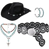 Chicingyou 4 Pcs Western Cowgirl Outfit Accessories Cowgirl Costume with Turquoise Jewelry Sets for Cowboy Party Decoration