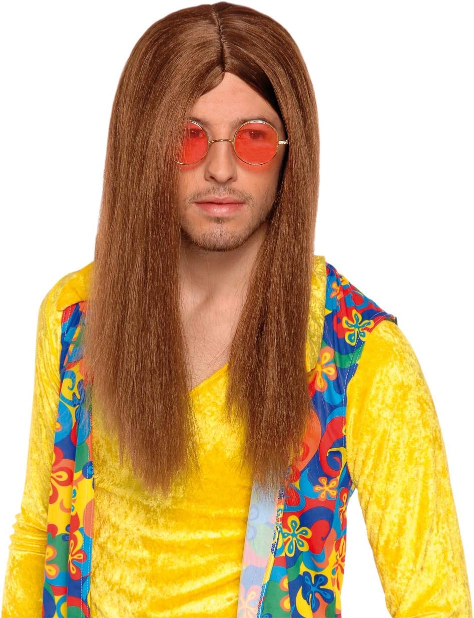 1960s Long Hippy Wig Mens Fancy Dress 60s Groovy Hippie Adults Costume